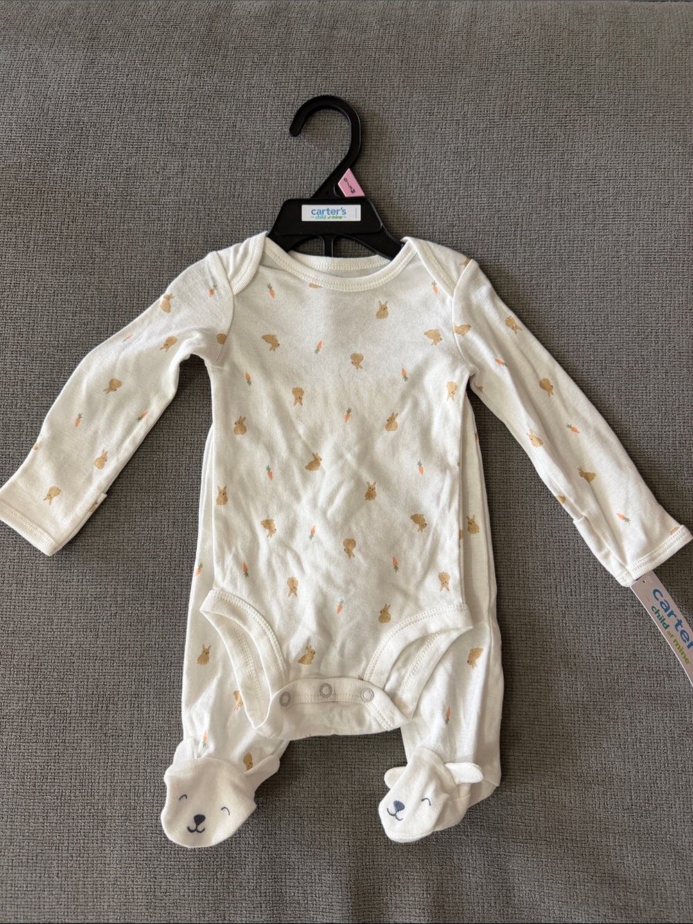 Carter's Cream Footed One-Piece with Bunny & Carrot Print